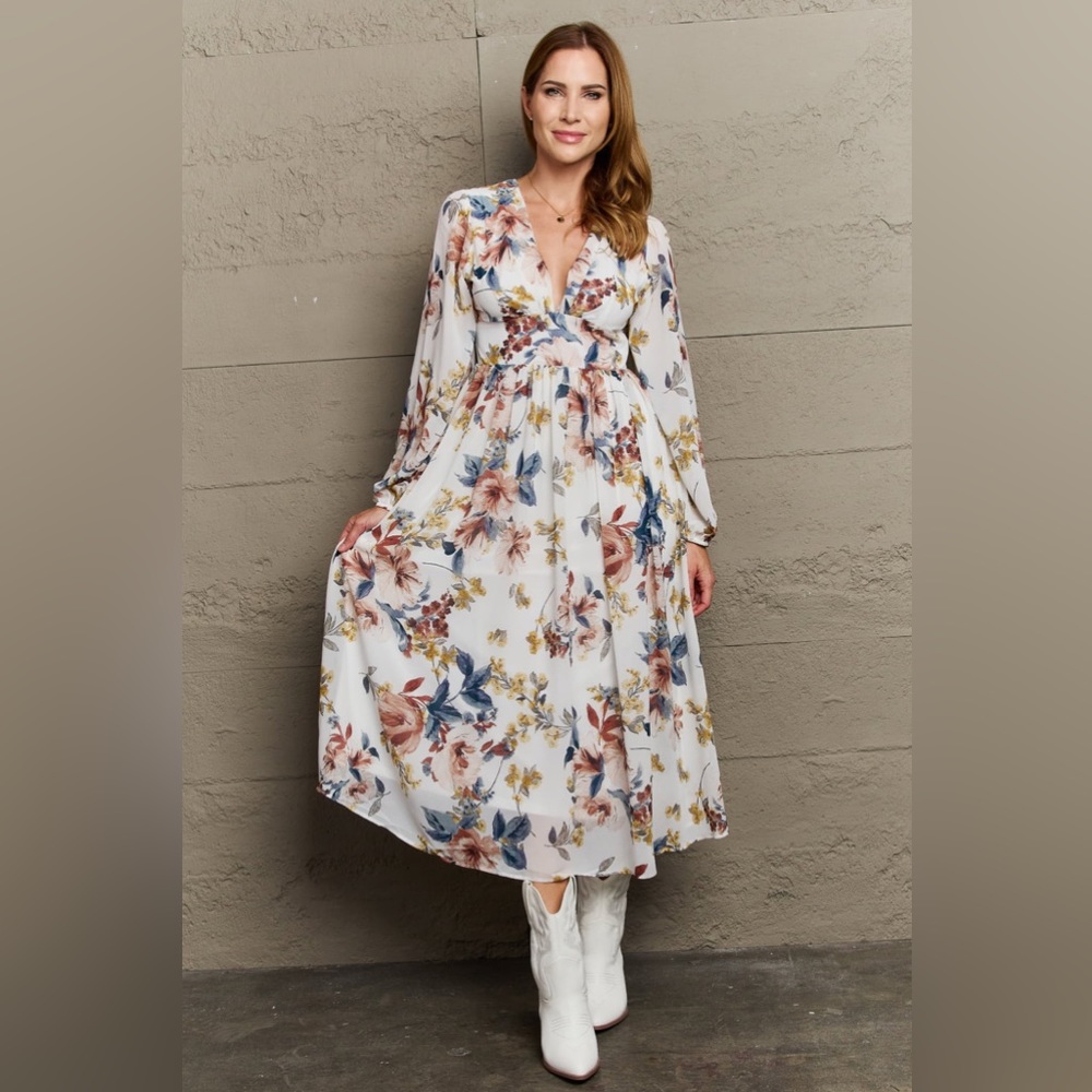 🌟NEW, CHIC*- OneTheLand Good Day Chiffon Floral Midi Dress OFFERS WELCOME